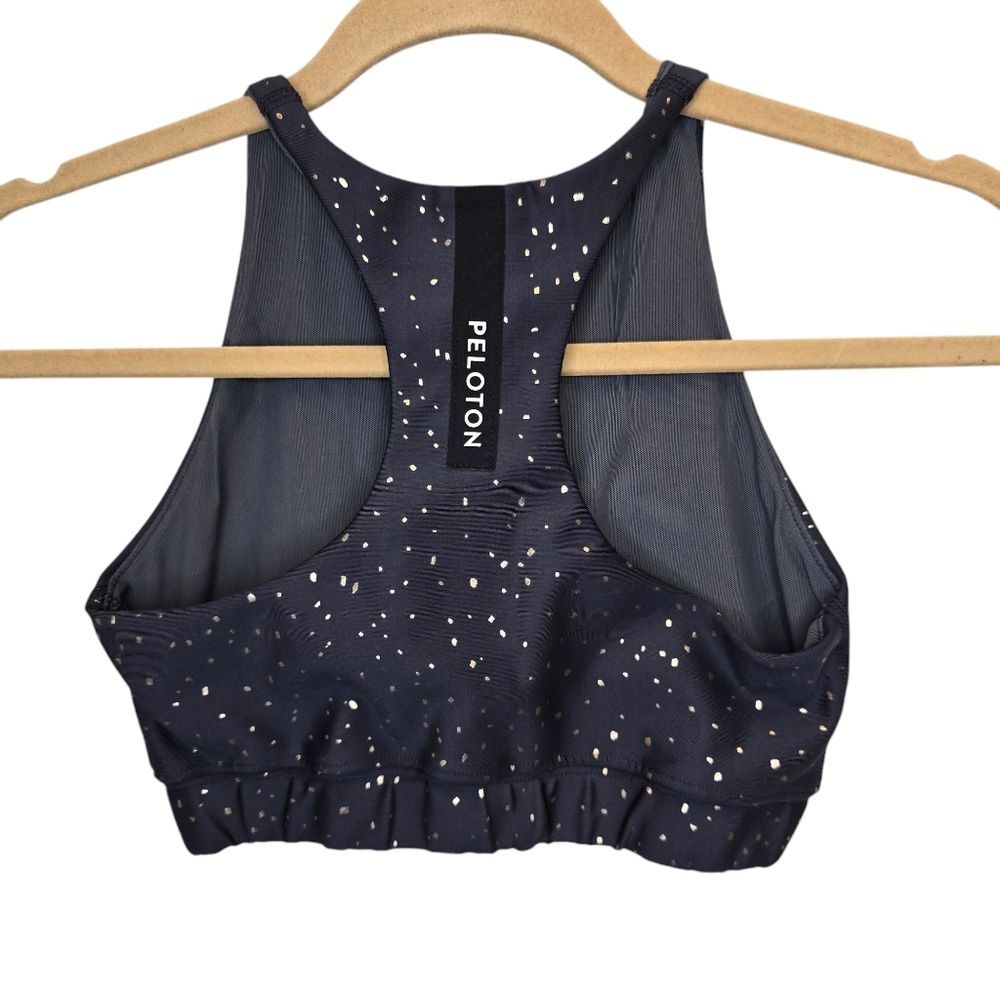 Peloton Women's S Show Up Sparkle High Neck Grey Gold Sports Bra - Picture 5 of 10